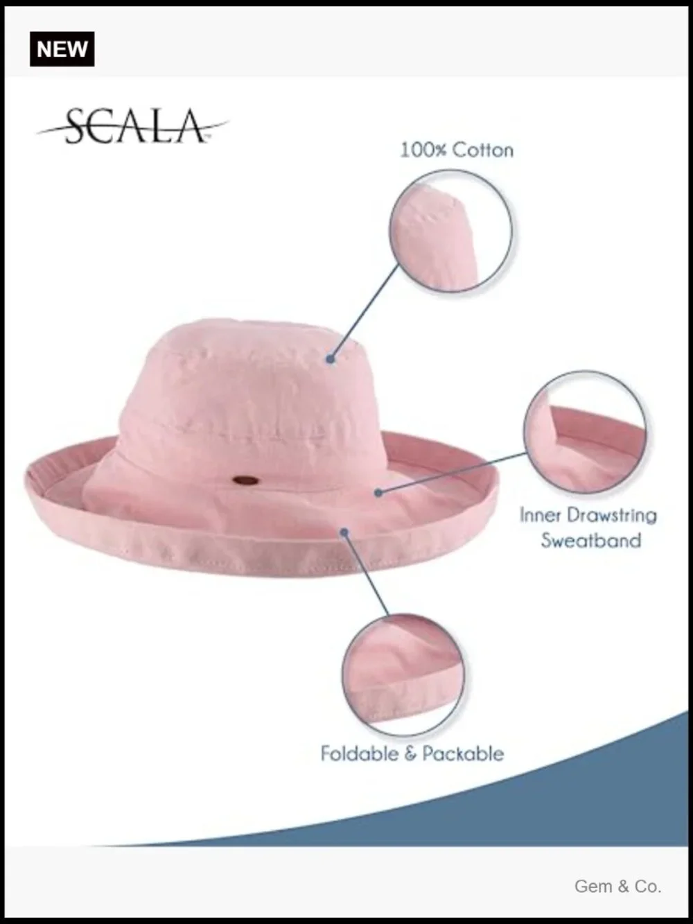 Cotton Big Brim Sun Hat UPF 50+ Adjustable Drawstring Packable Travel